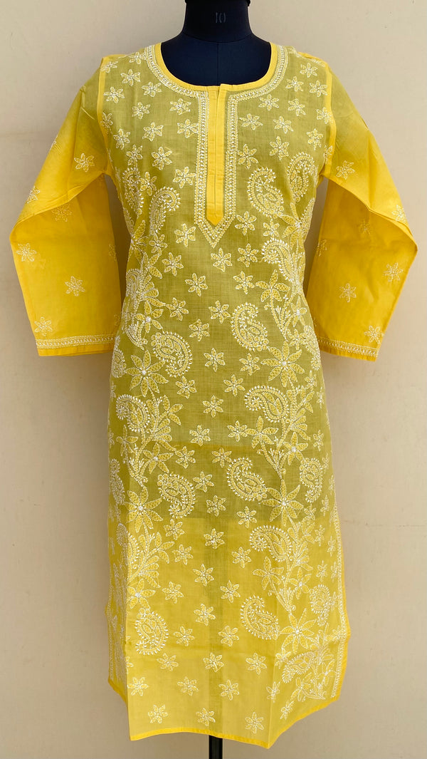 Lucknowi Chikankari Kurti Yellow Cotton