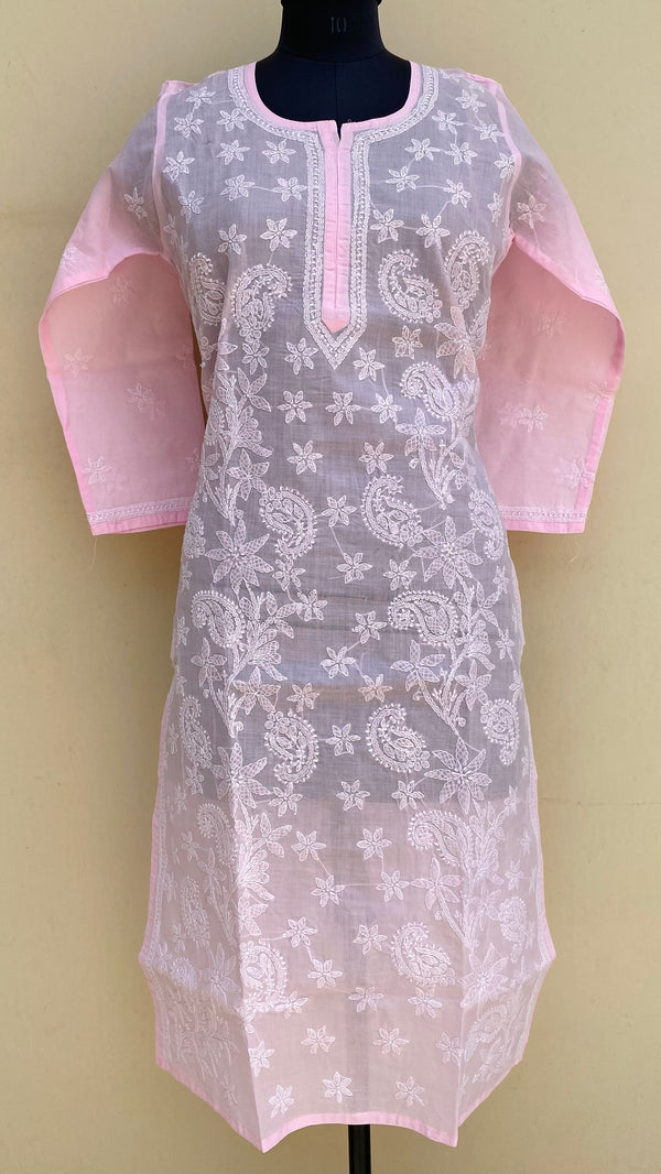 Lucknowi Chikankari Kurti Pink Cotton