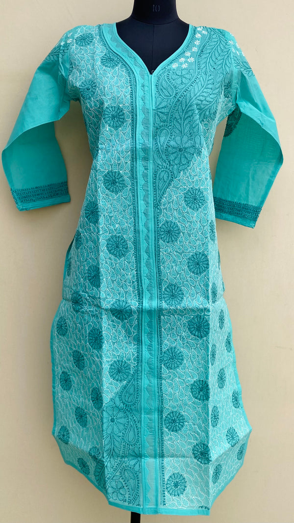 Lucknowi Chikankari Kurti Sea Green Cotton