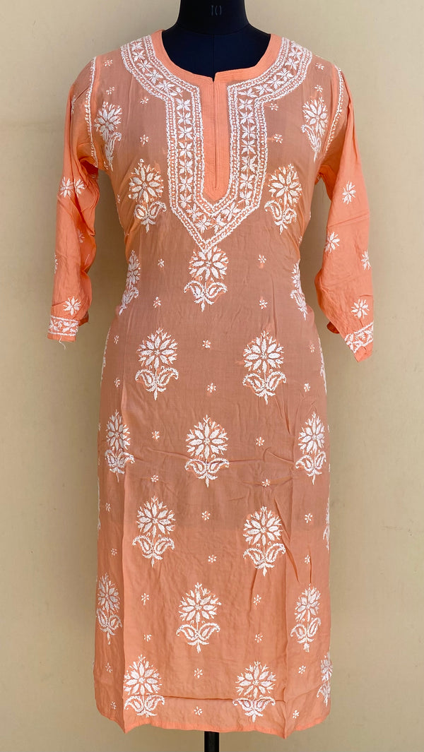 Lucknowi Chikankari Kurti Peach Modal Cotton