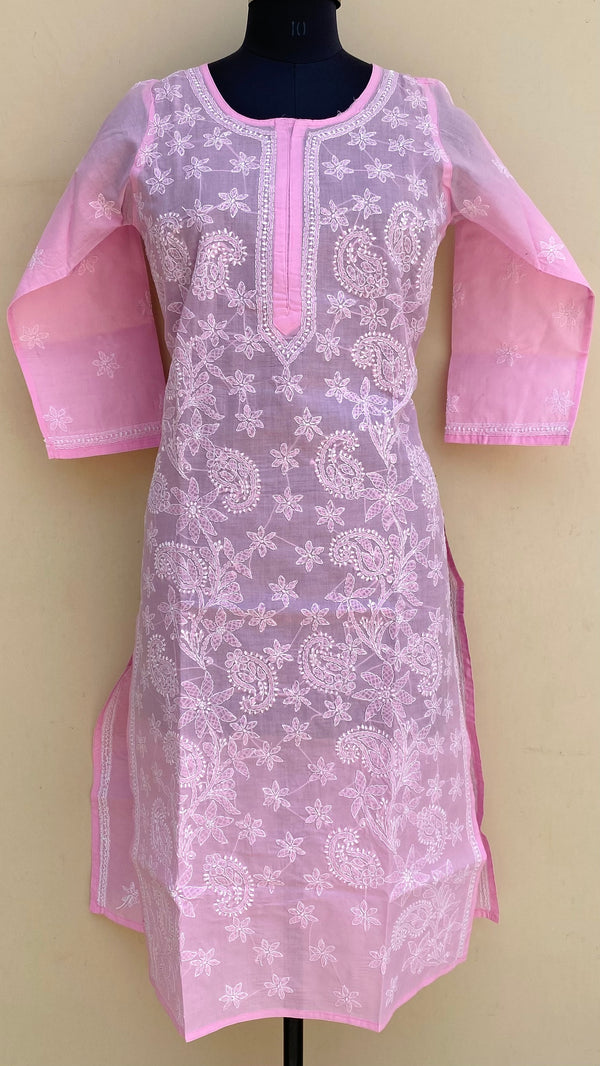 Lucknowi Chikankari Kurti Pink Cotton