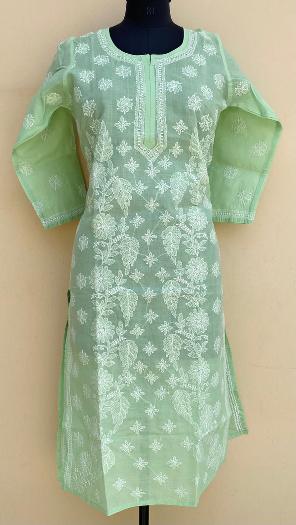 Lucknowi Chikankari Kurti Teal Green Cotton