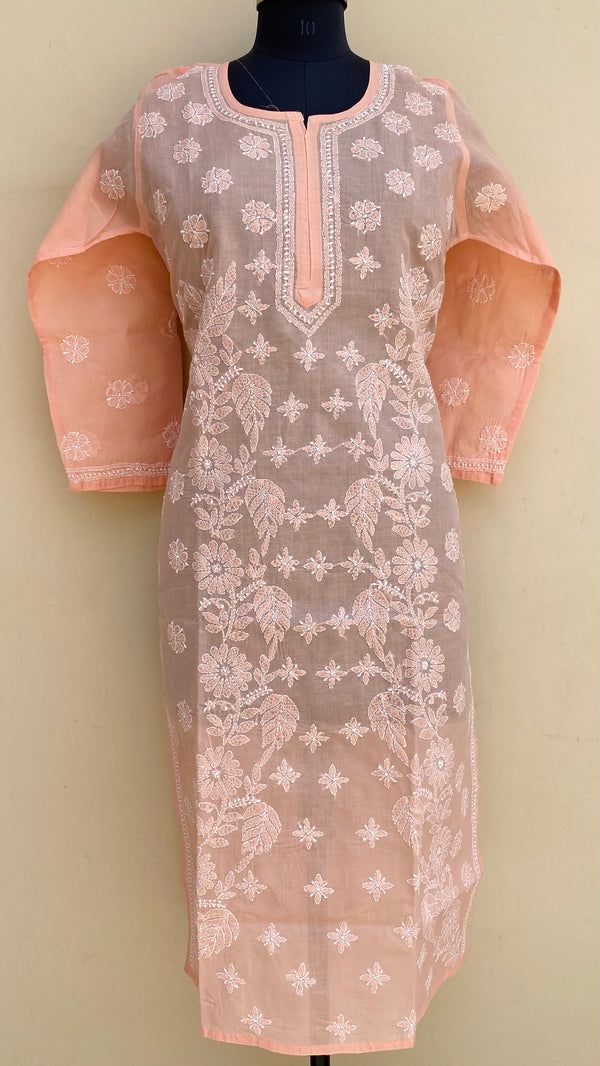 Lucknowi Chikankari Kurti Peach Cotton