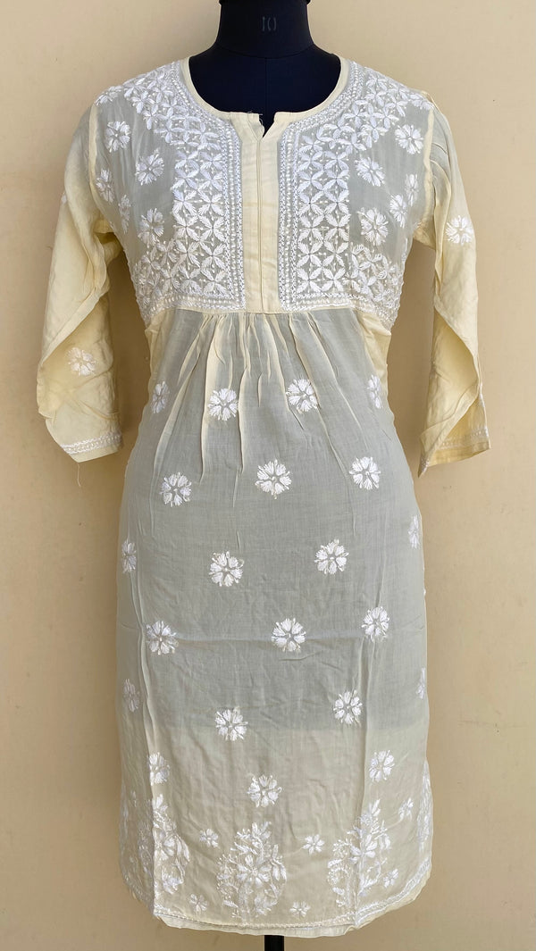 Lucknowi Chikankari Kurti Cream Modal Cotton With Pockets