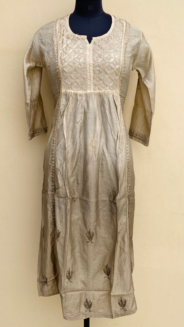 Lucknowi Chikankari Self Kurti Ombre Beige Mal Chanderi With 3D Work