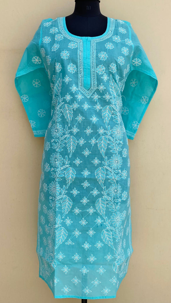 Lucknowi Chikankari Kurti Sea Green Cotton