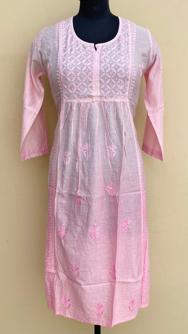 Lucknowi Chikankari Self Kurti Ombre Pink Mal Chanderi With 3D Work