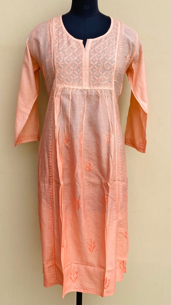 Lucknowi Chikankari Self Kurti Ombre Peach Mal Chanderi With 3D Work