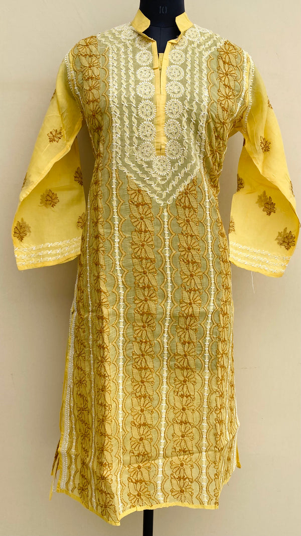 Lucknowi Chikankari Kurti Yellow Cotton