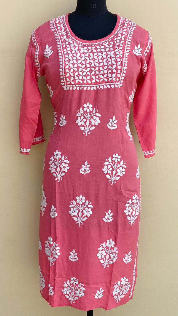 Lucknowi Chikankari Kurti Pink Modal Cotton