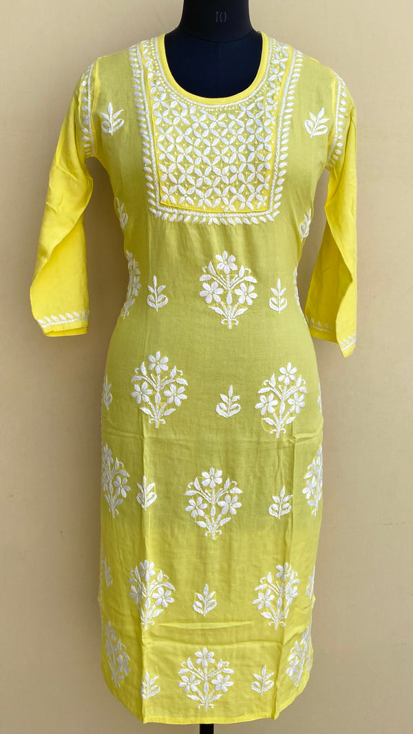 Lucknowi Chikankari Kurti Yellow Modal Cotton
