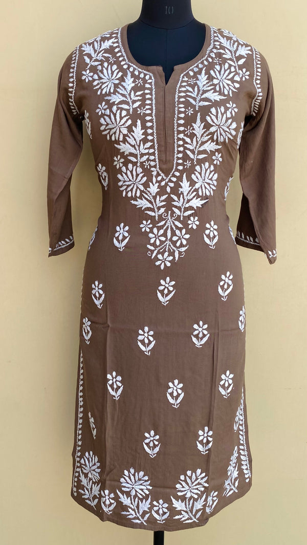 Lucknowi Chikankari Kurti Brown Modal Cotton