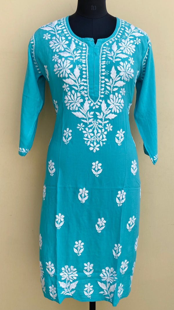 Lucknowi Chikankari Kurti Blue Modal Cotton