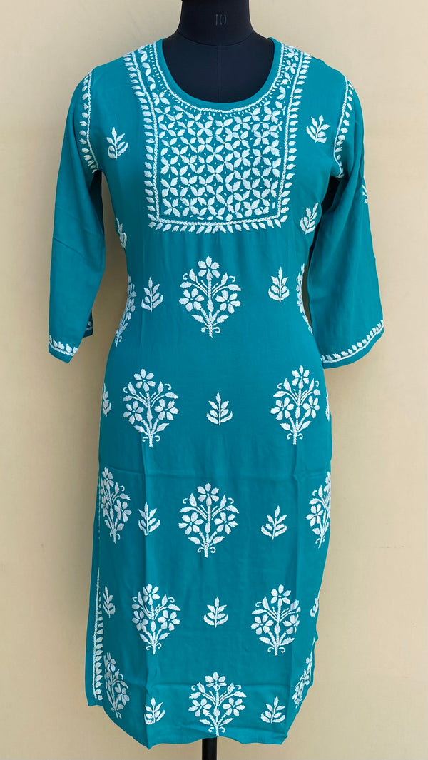 Lucknowi Chikankari Kurti Green Modal Cotton