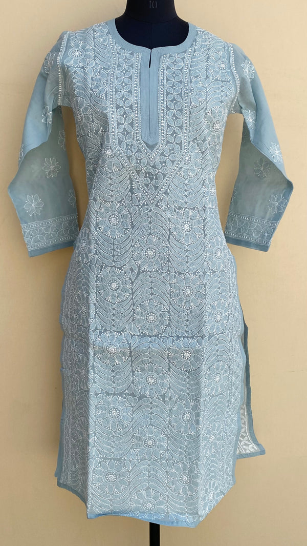 Lucknowi Chikankari Kurti Gray Cotton