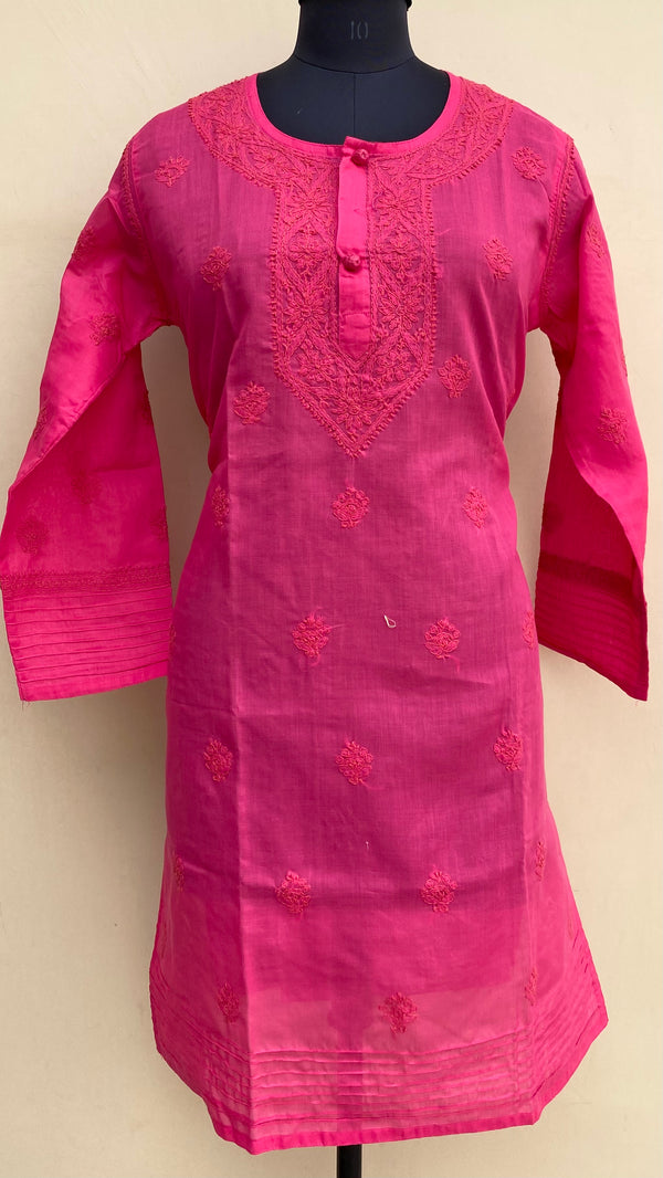 Lucknowi Chikankari Kurti Pink Cotton