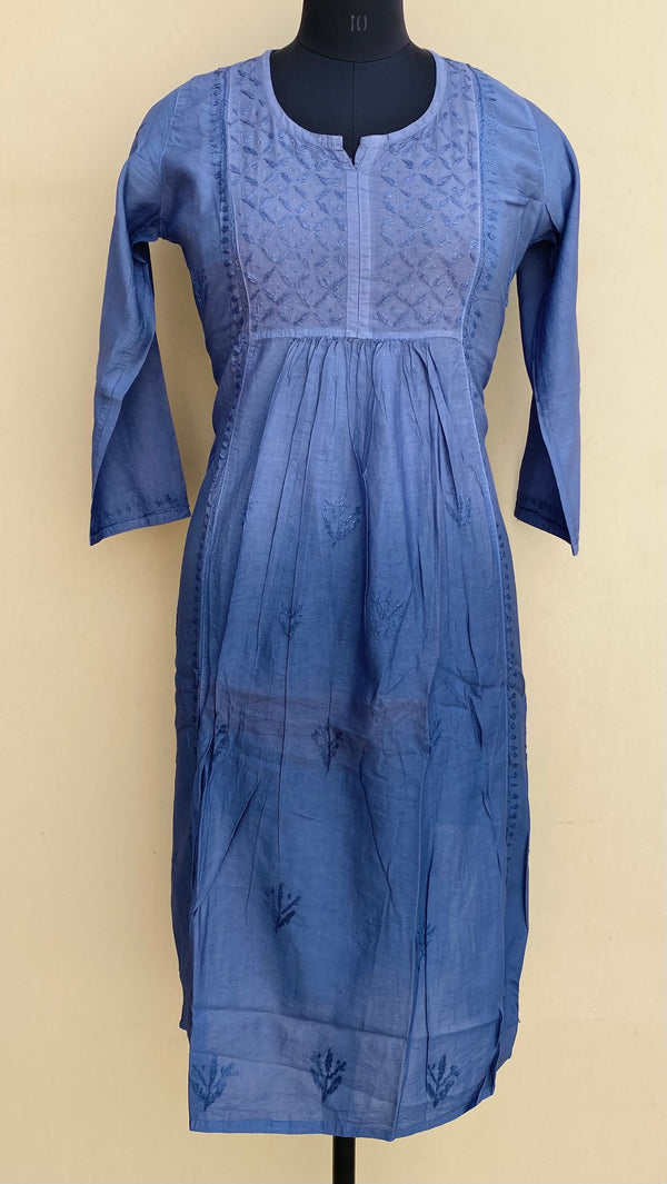 Lucknowi Chikankari Self Kurti Ombre Blue Mal Chanderi With 3D Work