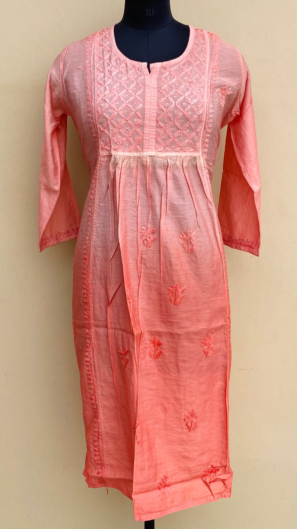 Lucknowi Chikankari Self Kurti Ombre Peach Mal Chanderi With 3D Work