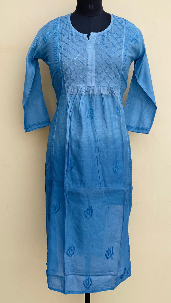 Lucknowi Chikankari Self Kurti Ombre Blue Mal Chanderi With 3D Work