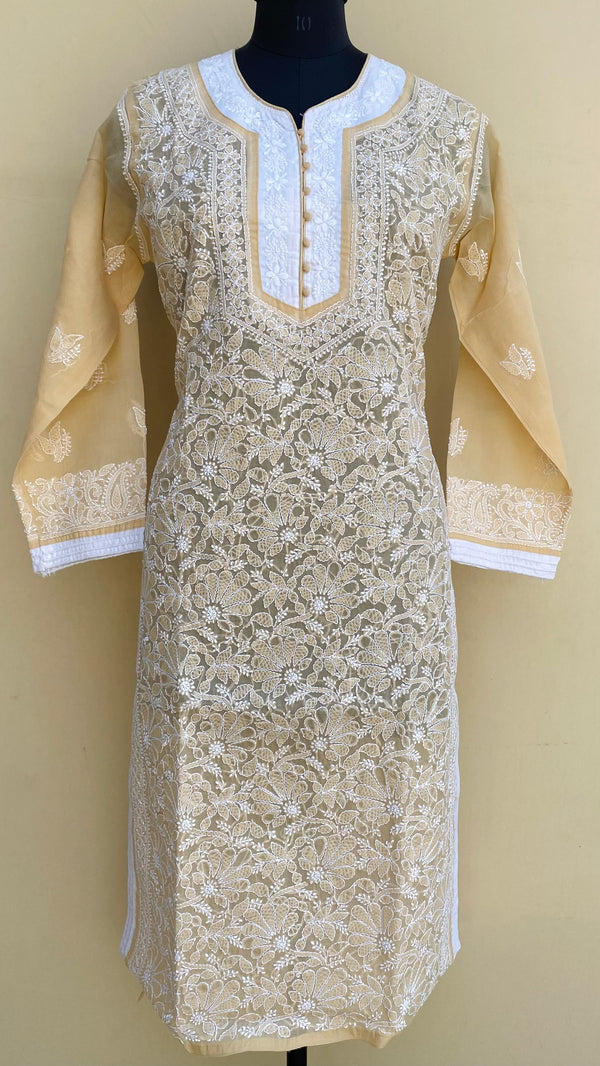 Lucknowi Chikankari Kurti Beige Cotton