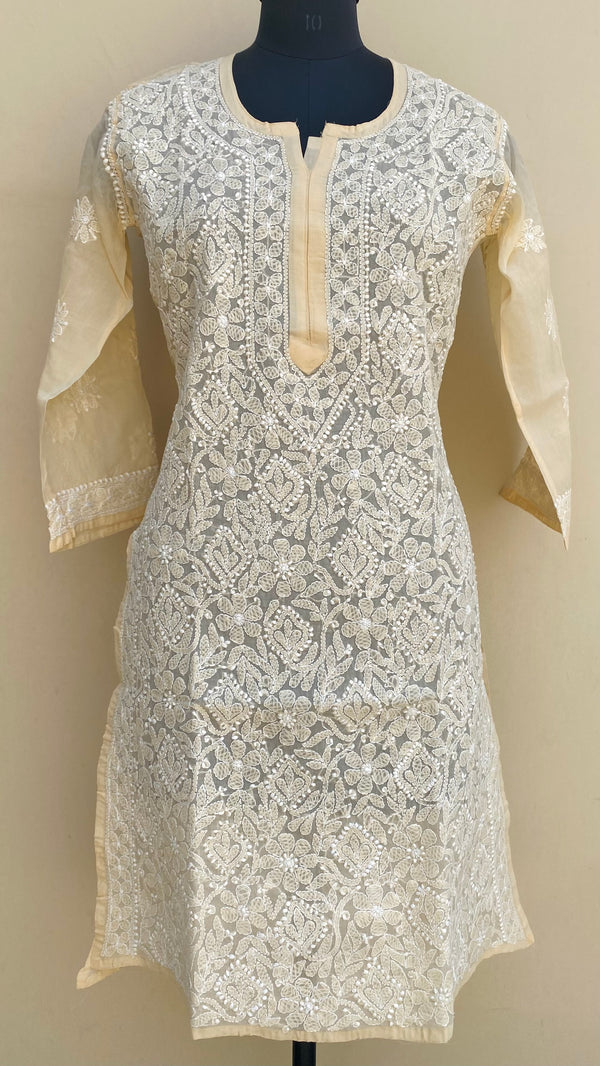 Lucknowi Chikankari Kurti Beige Cotton