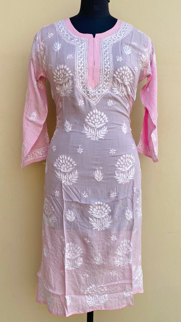 Lucknowi Chikankari Kurti Pink Modal Cotton