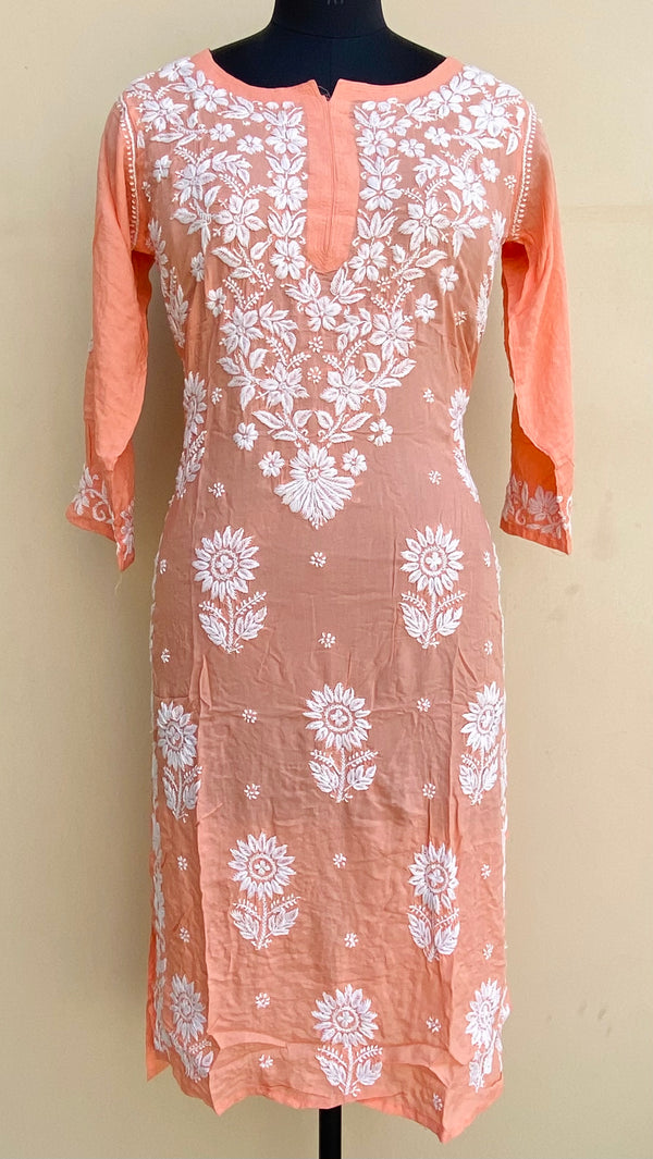 Lucknowi Chikankari Kurti Peach Modal Cotton