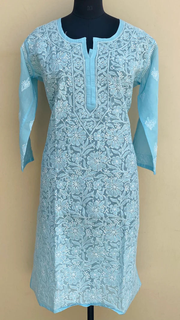 Lucknowi Chikankari Kurti Blue Cotton