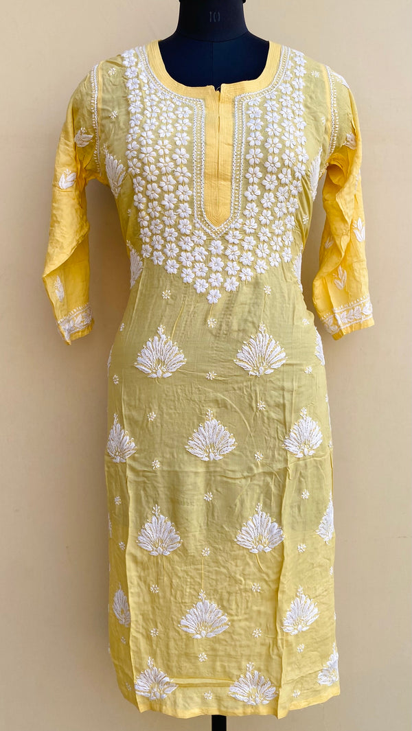 Lucknowi Chikankari Kurti Yellow Modal Cotton