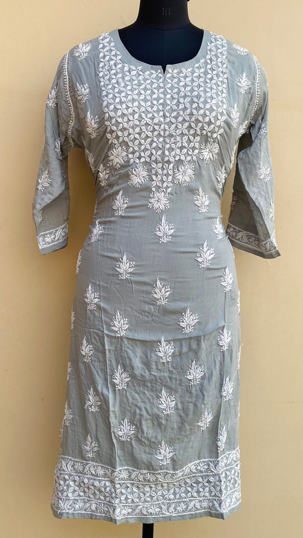 Lucknowi Chikankari Kurti Gray Modal Cotton