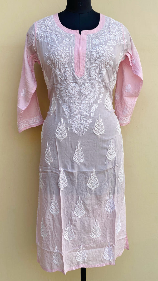 Lucknowi Chikankari Kurti Pink Modal Cotton