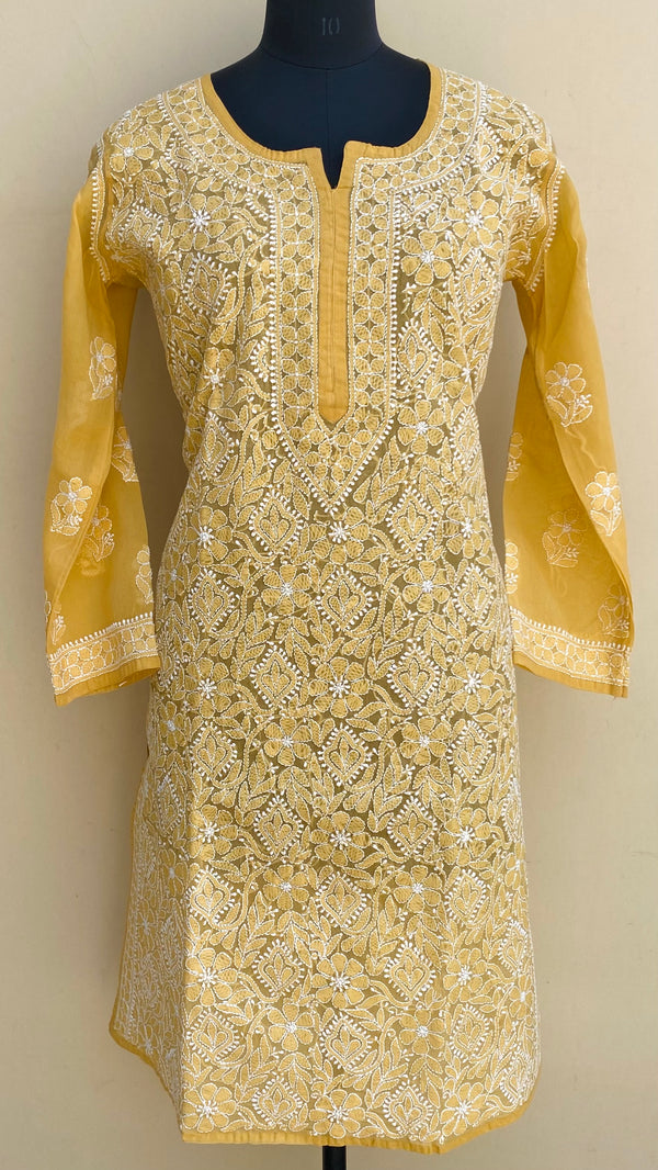 Lucknowi Chikankari Kurti Mustard Cotton