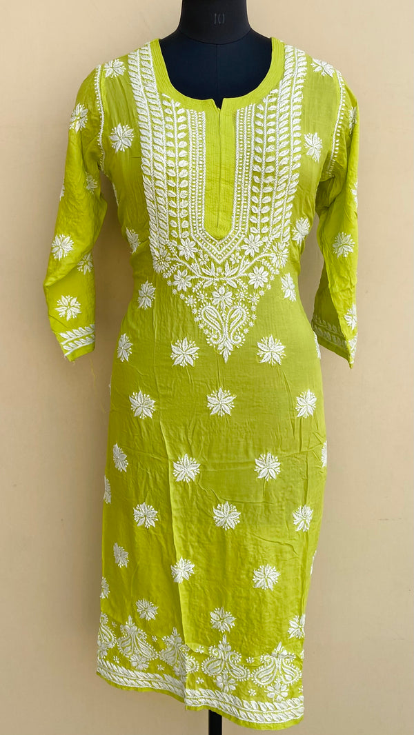 Lucknowi Chikankari Kurti Parrot Green Modal Cotton
