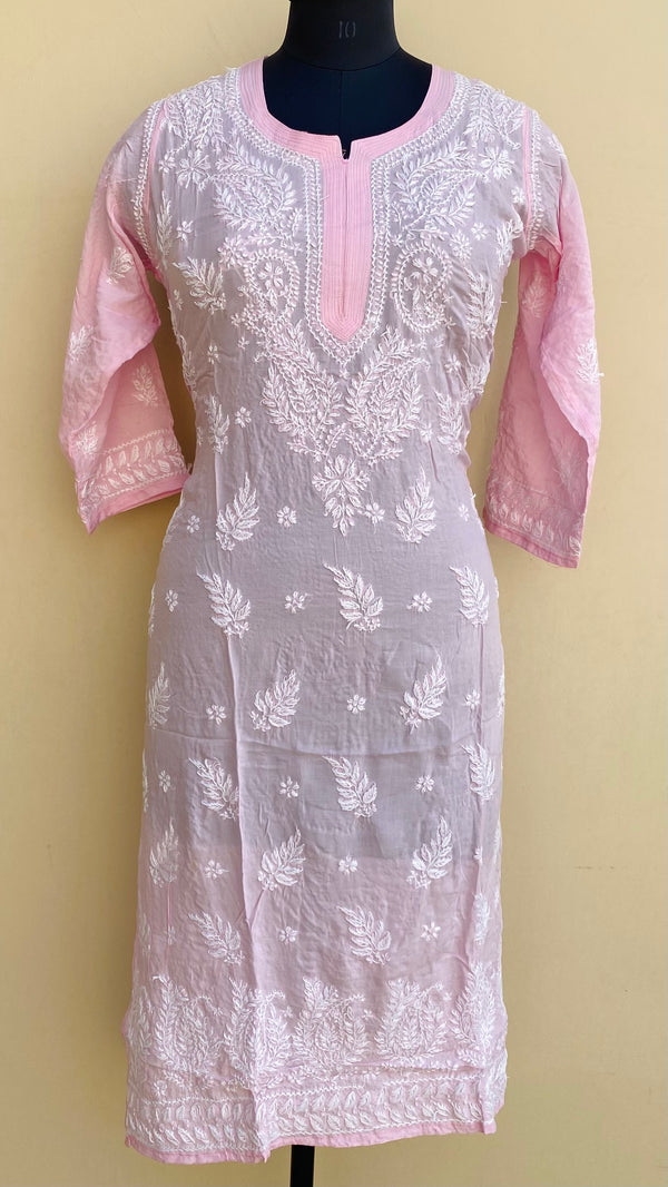 Lucknowi Chikankari Kurti Pink Modal Cotton