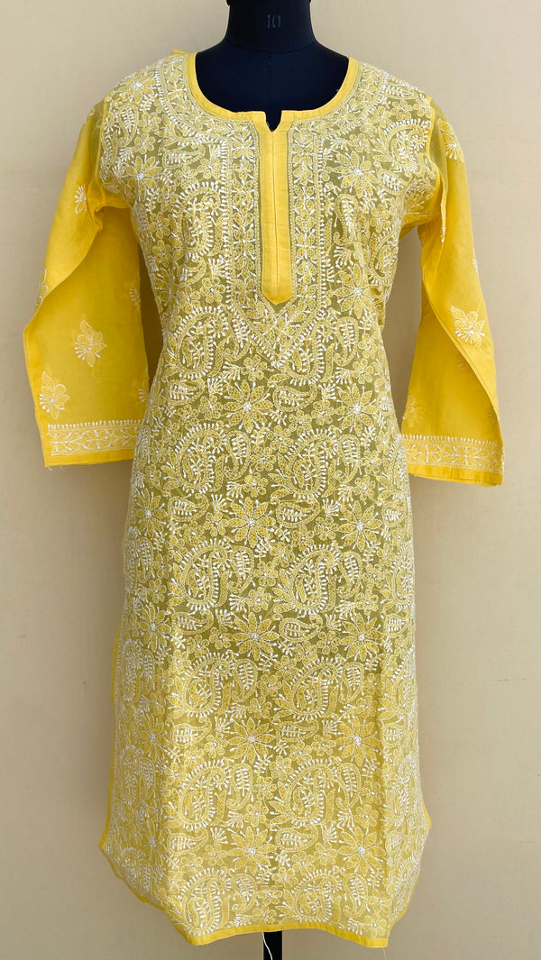 Lucknowi Chikankari Kurti Yellow Cotton