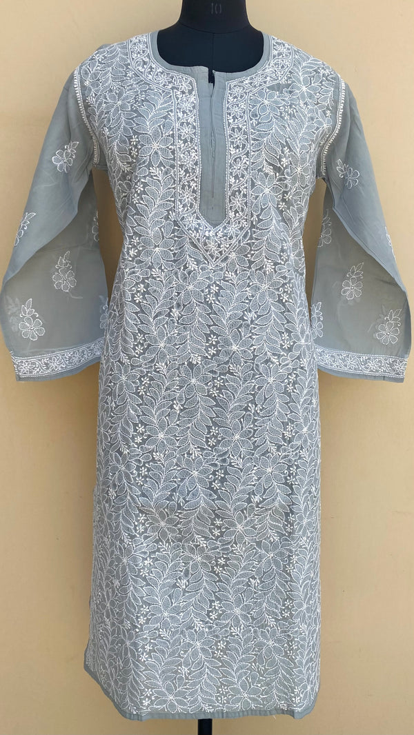 Lucknowi Chikankari Kurti Gray Cotton