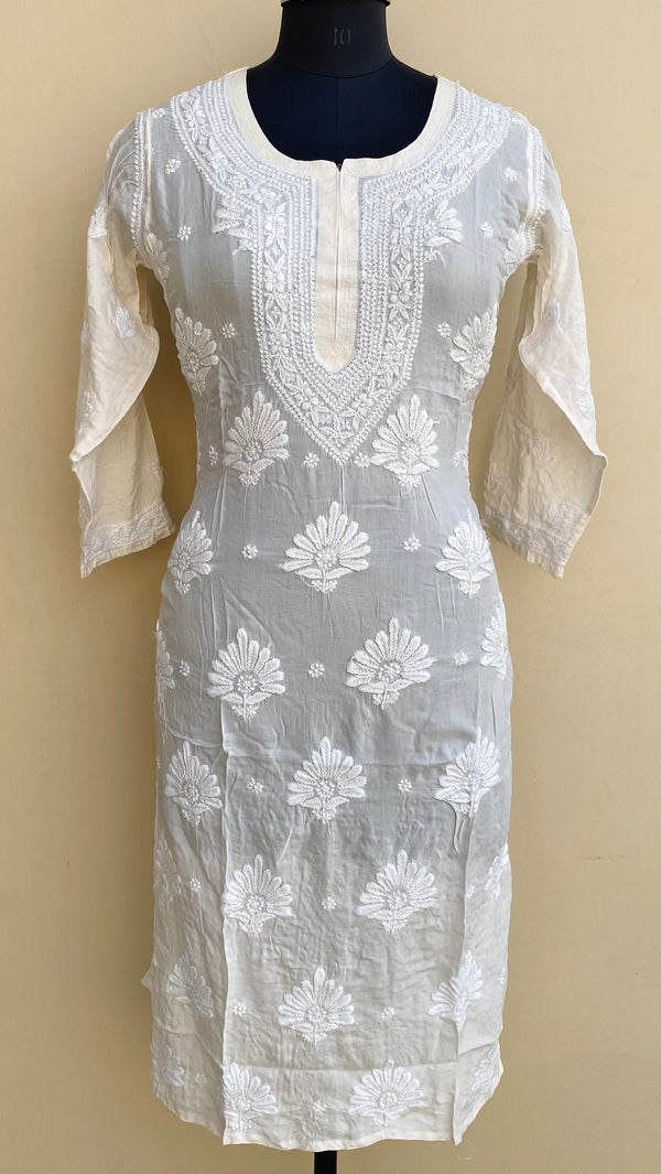 Lucknowi Chikankari Kurti Cream Modal Cotton