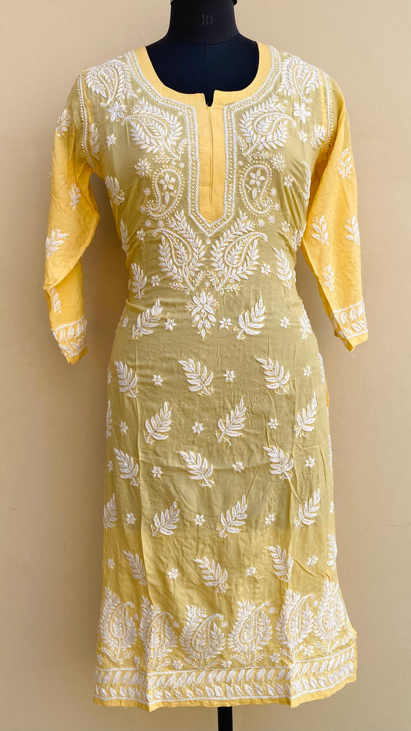 Lucknowi Chikankari Kurti Yellow Modal Cotton