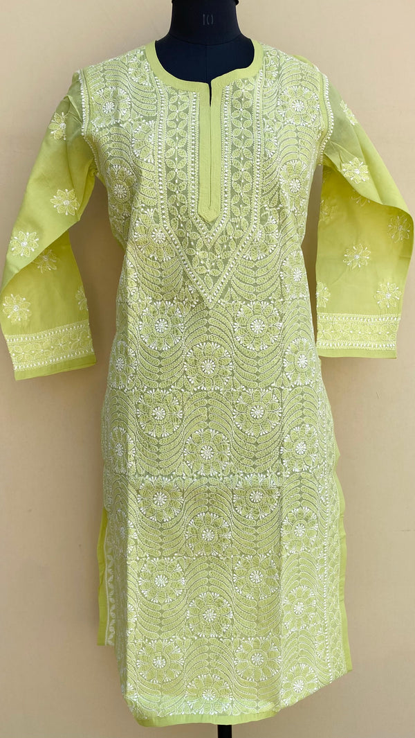 Lucknowi Chikankari Kurti Mehandi Green Cotton