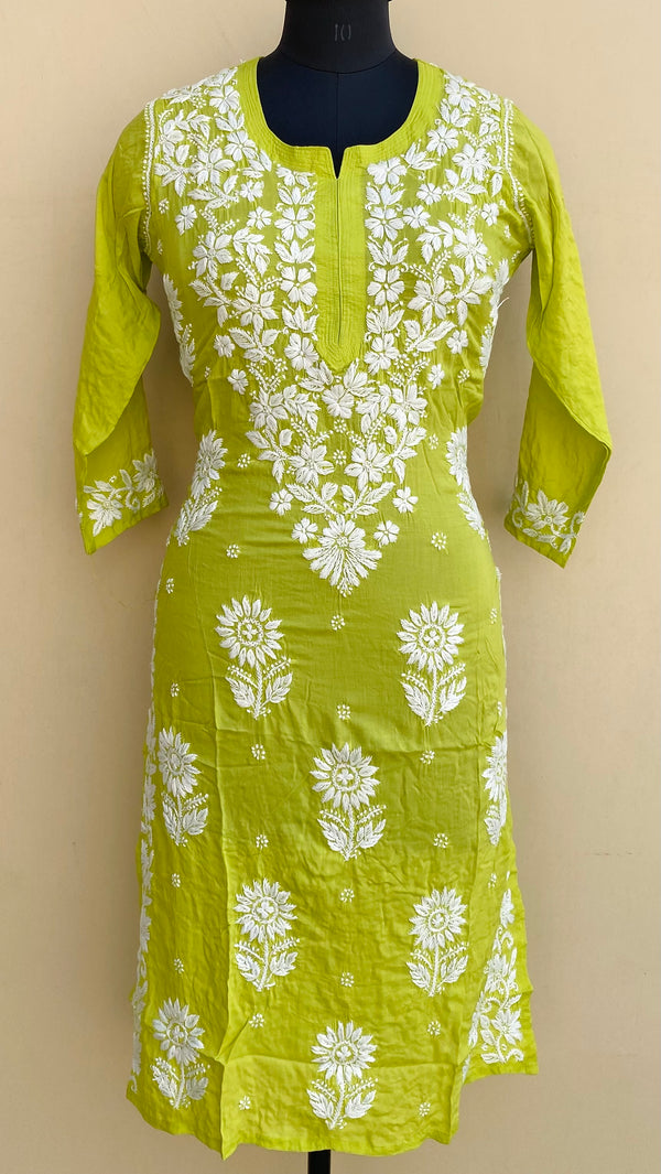 Lucknowi Chikankari Kurti Parrot Green Modal Cotton
