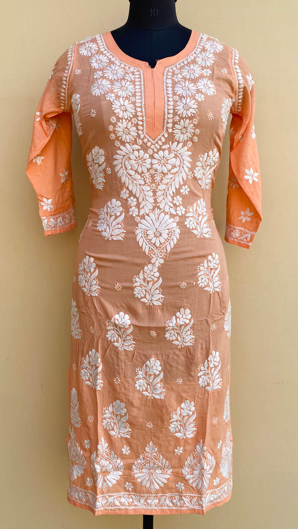 Lucknowi Chikankari Kurti Peach Modal Cotton