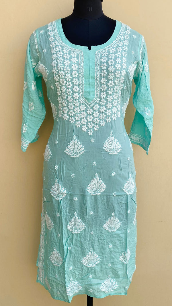 Lucknowi Chikankari Kurti Sea Green Modal Cotton