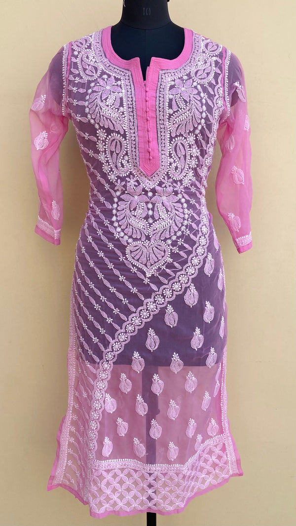Lucknowi Chikankari Kurti Pink Georgette