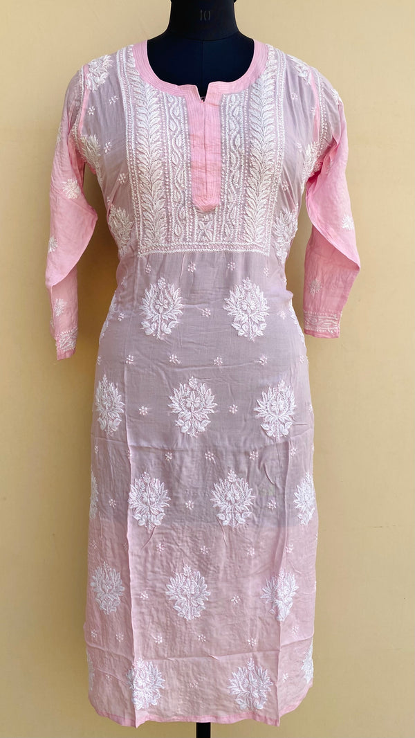 Lucknowi Chikankari Kurti Pink Modal Cotton