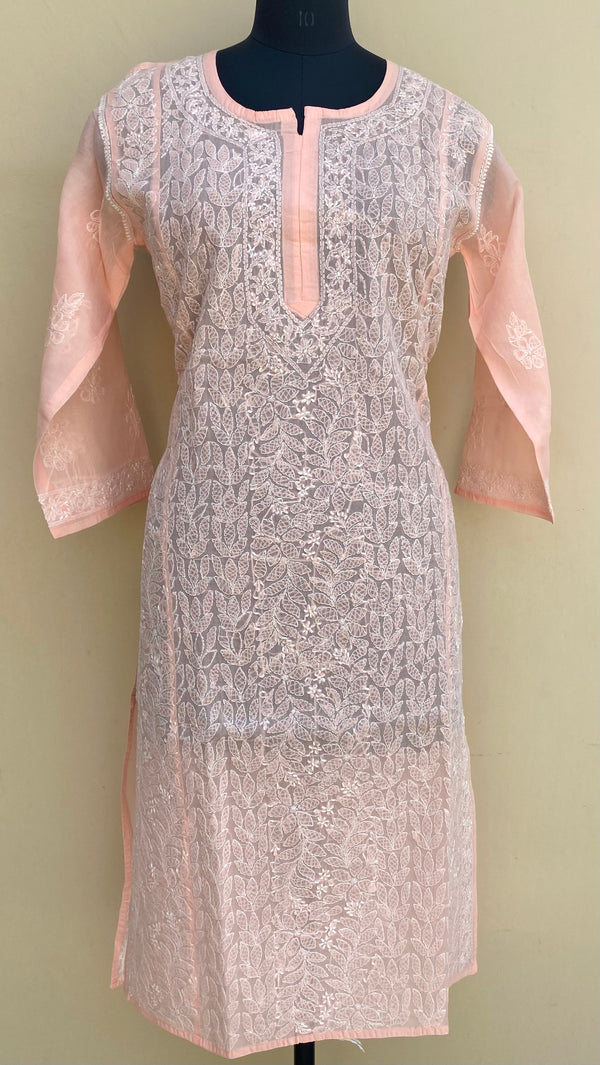 Lucknowi Chikankari Kurti Peach Cotton