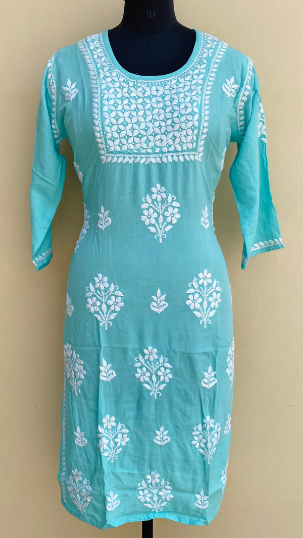 Lucknowi Chikankari Kurti Sea Green Modal Cotton