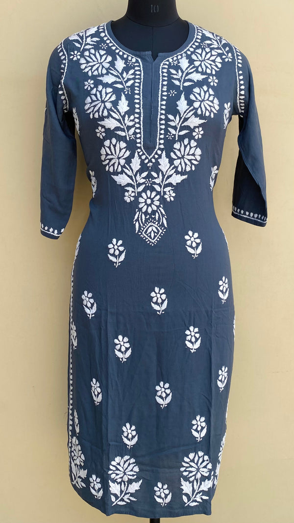 Lucknowi Chikankari Kurti Gray Modal Cotton