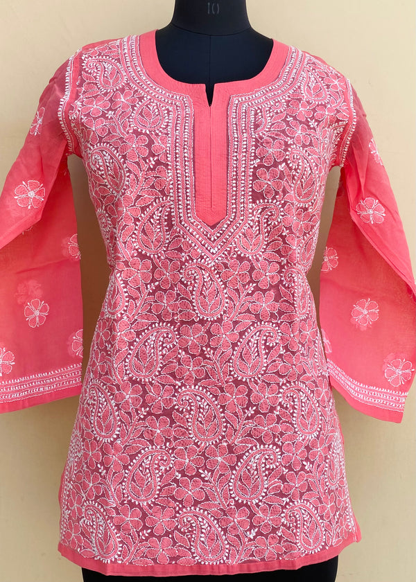 Lucknowi Chikankari Short Kurti Gajri Cotton