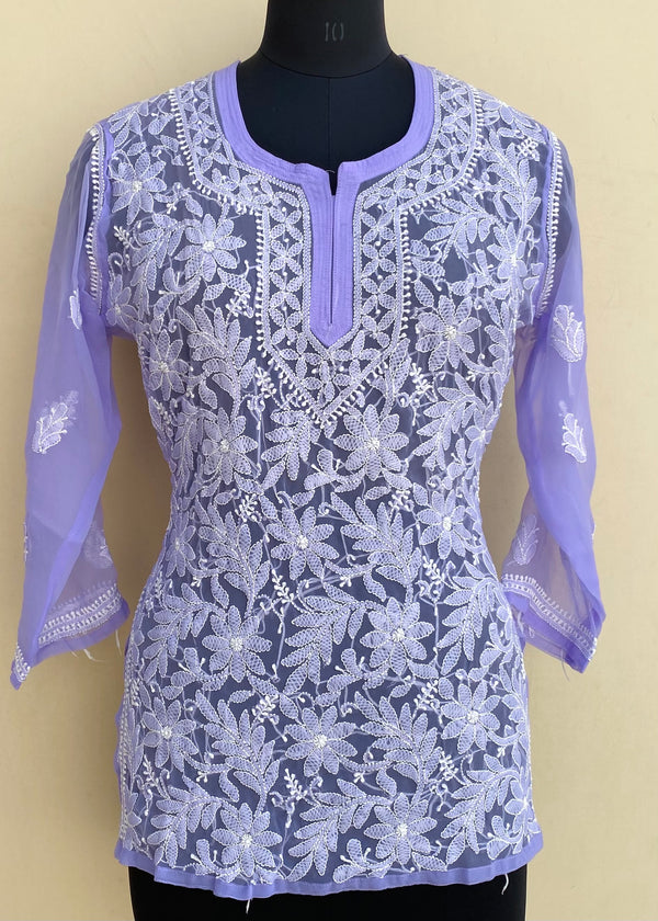 Lucknowi Chikankari Short Kurti Purple Georgette