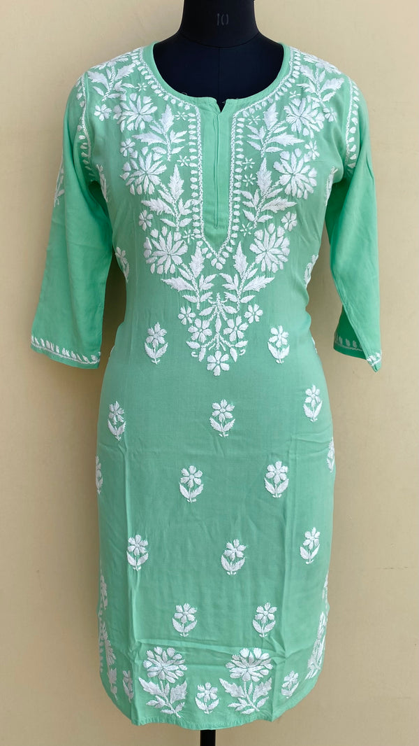 Lucknowi Chikankari Kurti Green Modal Cotton